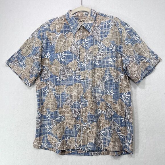 Vintage Cooke Street Shirt Men L Blue Hawaiian Inside Out Tropical Floral Beach - Picture 1 of 11
